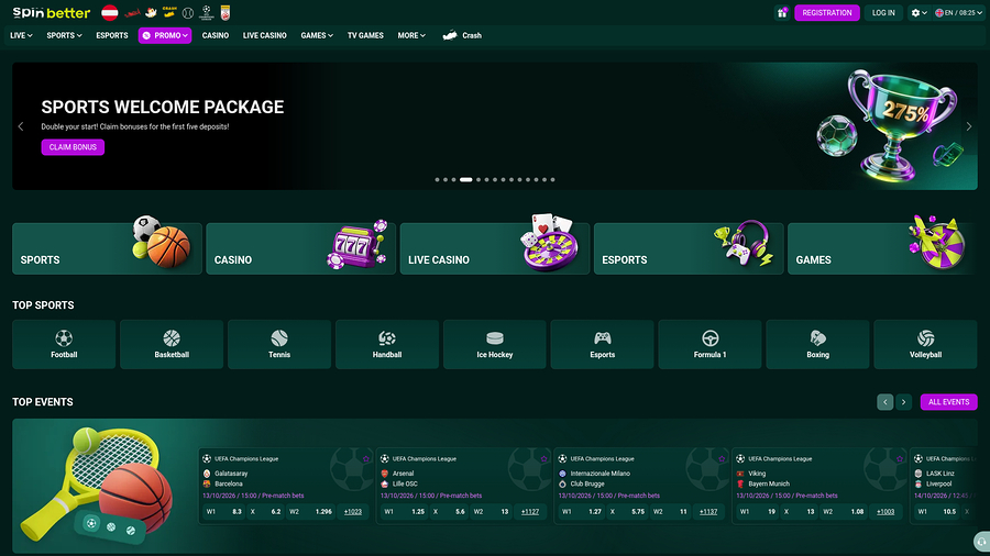 SpinBetter Casino Desktop Homepage