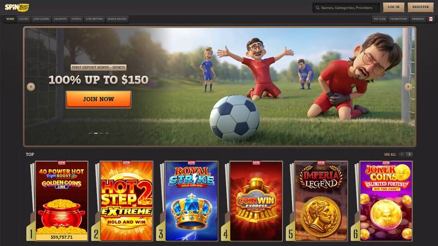 Homepage screenshot of Spinboss Casino