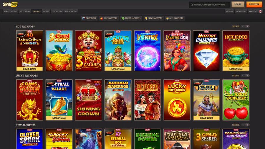 Jackpot page screenshot of Spinboss Casino