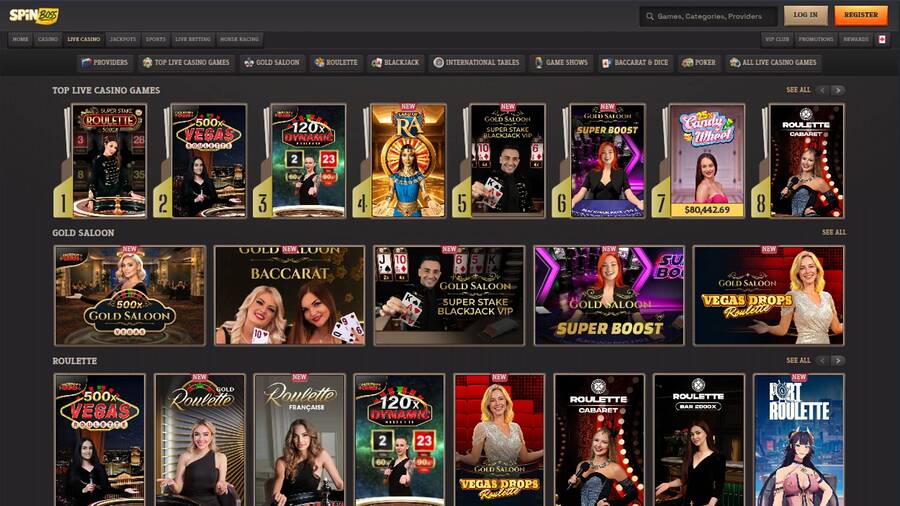 Live page screenshot of Spinboss Casino
