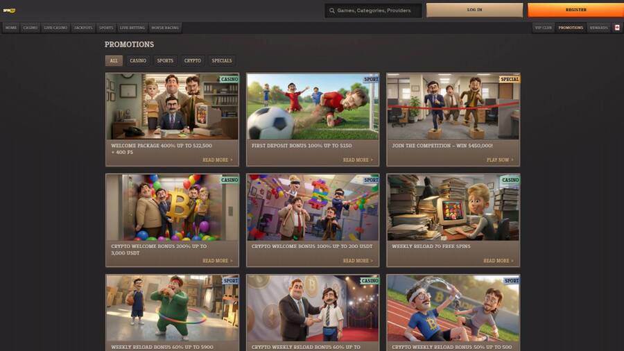 Promotions page screenshot of Spinboss Casino