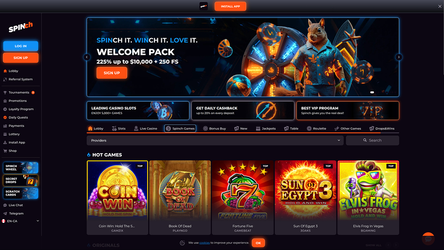 Spinch Casino Desktop Homepage