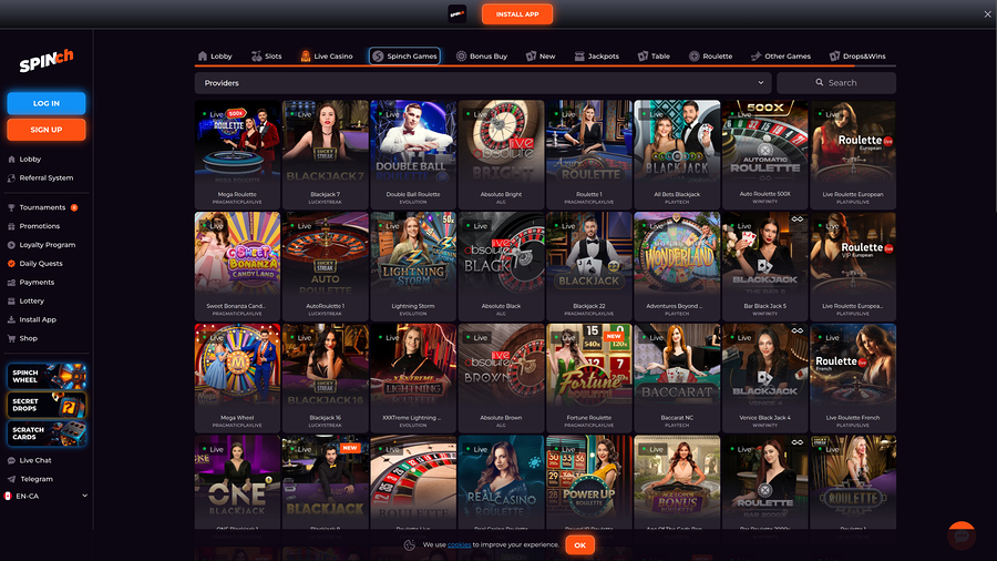 Spinch Casino Desktop Live Dealer