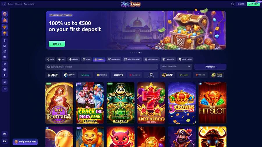 Jackpot de escritorio del casino SpinDjinn