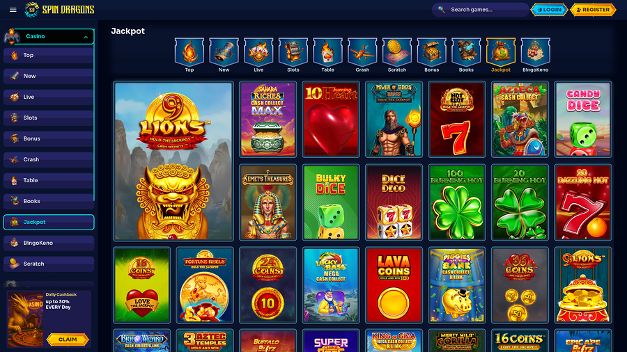 Jackpot de escritorio del casino SpinDragons