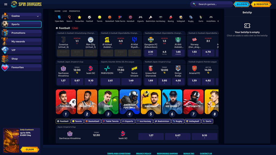 Deportes de escritorio del casino SpinDragons