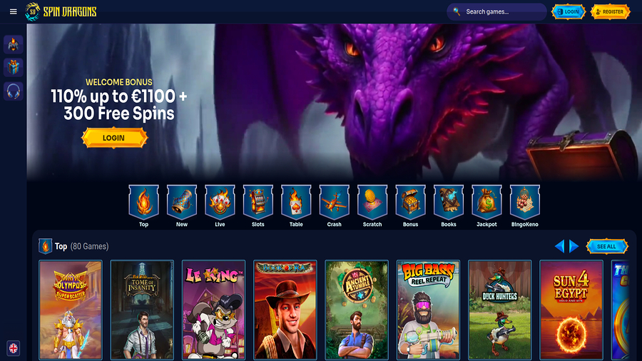 SpinDragons Casino Homepage Desktop