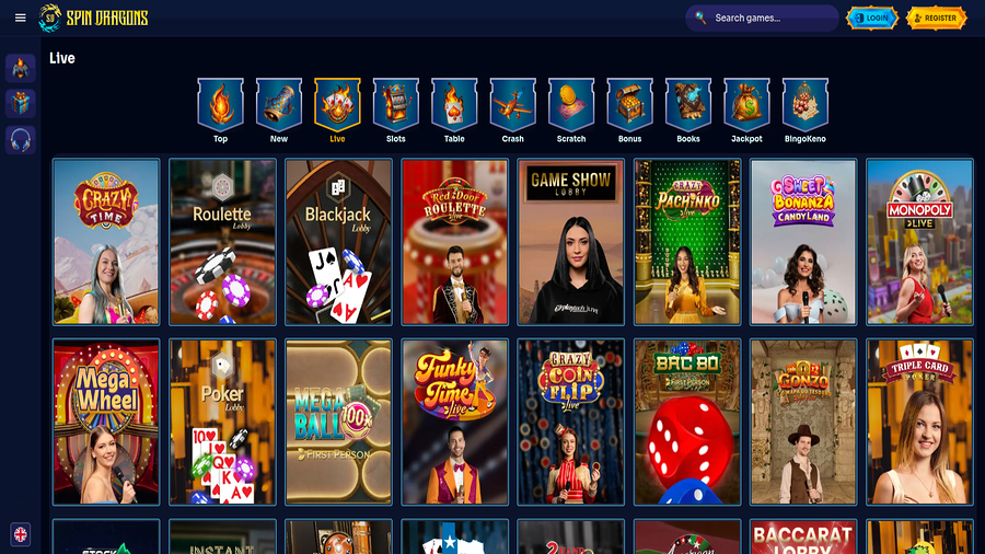 SpinDragons Casino Live Dealer Desktop