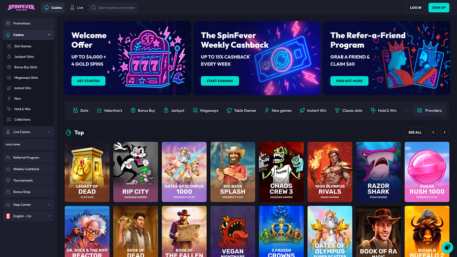  Spinfever Casino Desktop Homepage