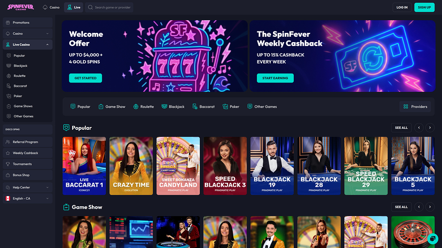  Spinfever Casino Desktop Live Dealer