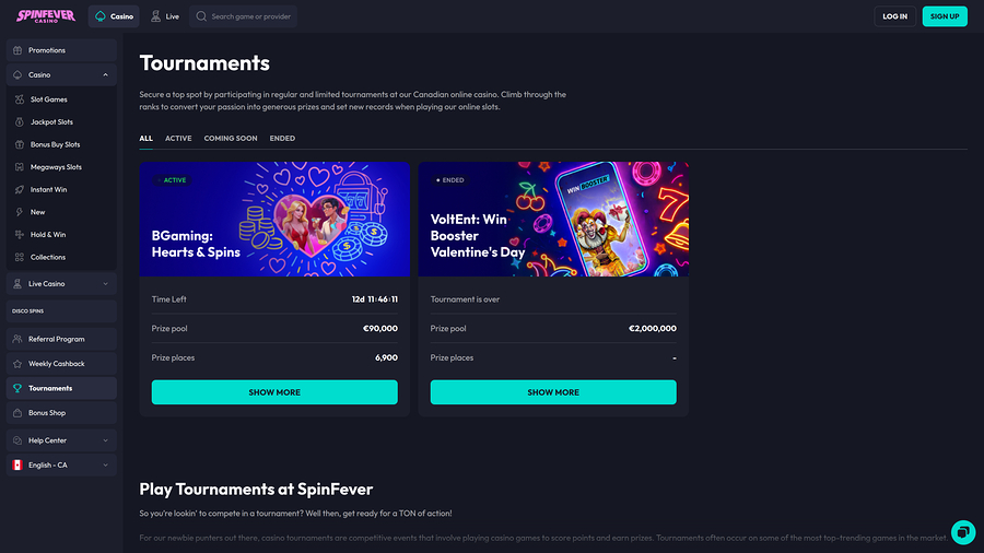  Spinfever Casino Desktop Tournaments