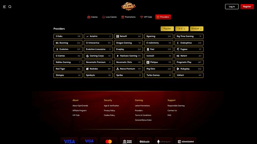 Game Developers screenshot of Spingrande Casino for Desktop