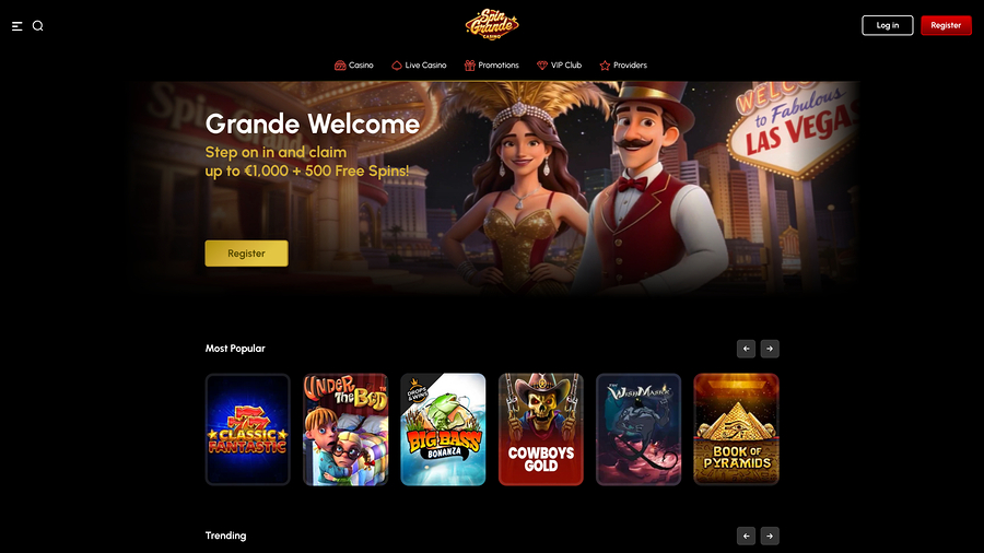 Homepage screenshot of Spingrande Casino