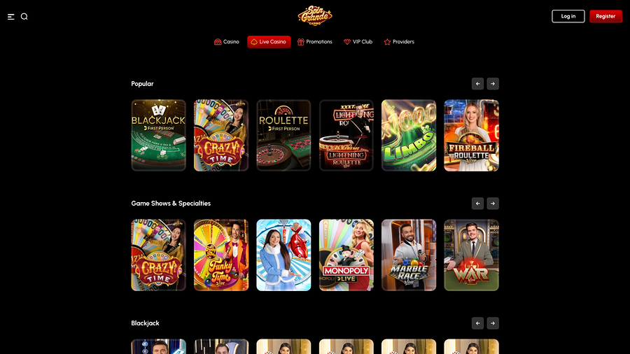 Live Dealers screenshot of Spingrande Casino for Desktop