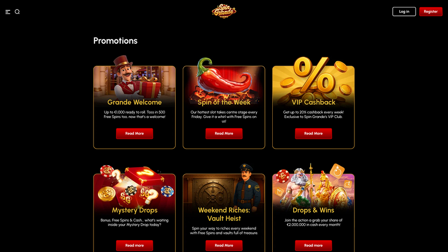 Promotions screenshot of Spingrande Casino for Desktop