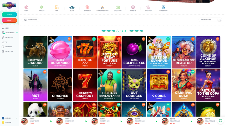 Spinia Casino Desktop Games