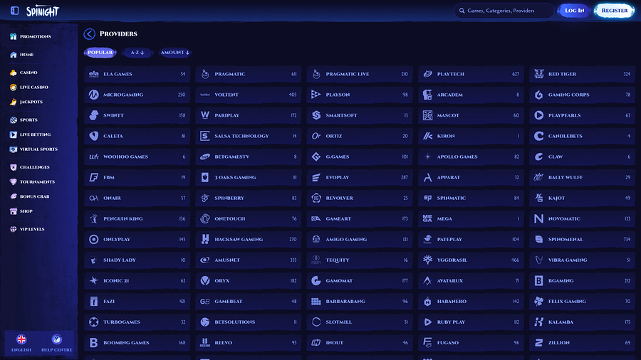 Desarrolladores de juegos de escritorio de Spinight Casino