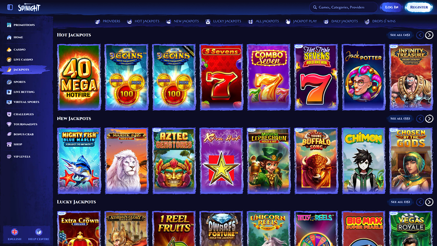 Jackpot de escritorio del casino Spinight