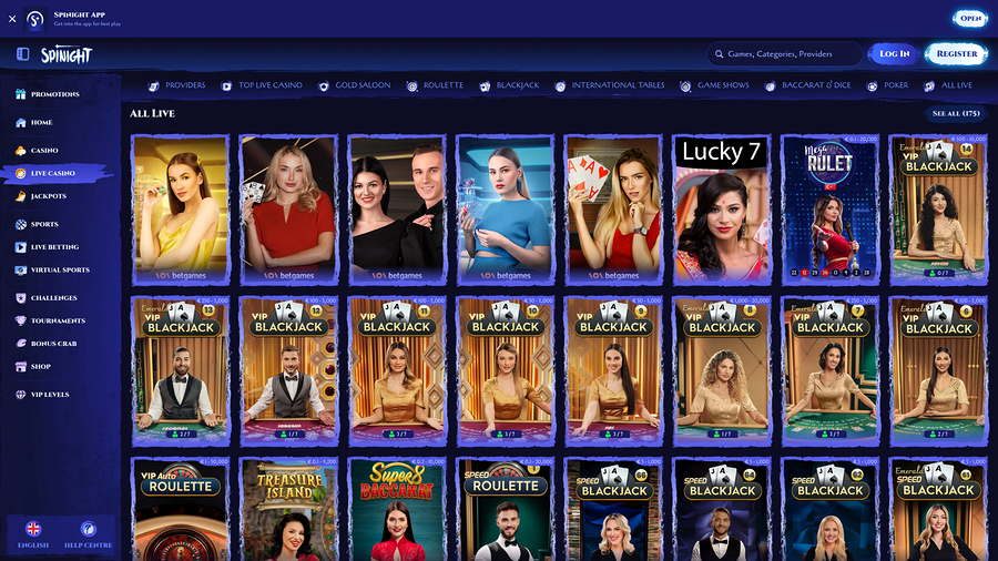 Casino Spinight con crupier en vivo de escritorio