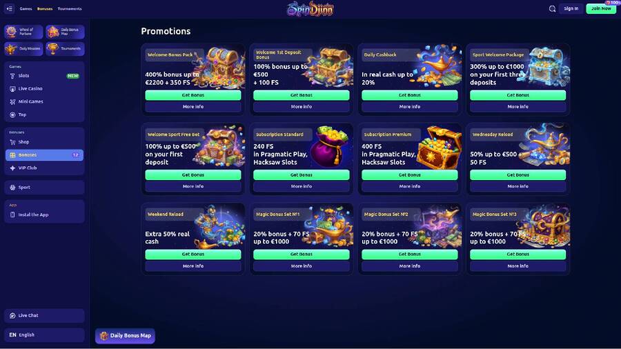Promociones de SpinDjinn Casino para ordenador