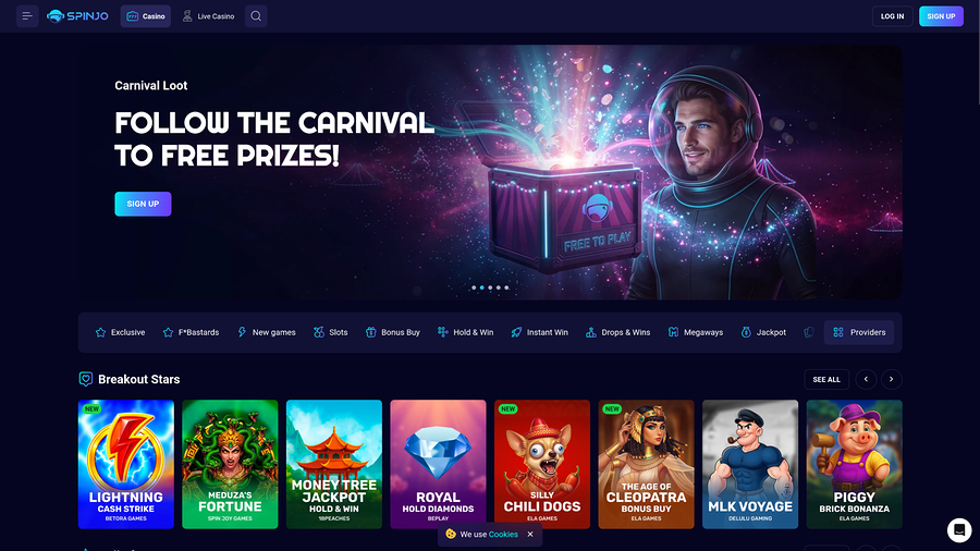 Página de inicio de Spinjo Casino para escritorio