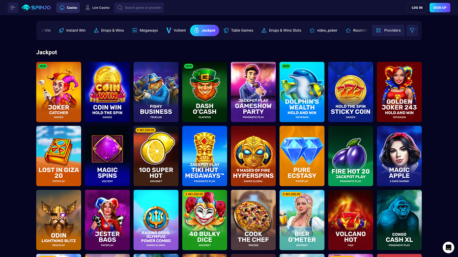 Jackpot de escritorio del casino Spinjo