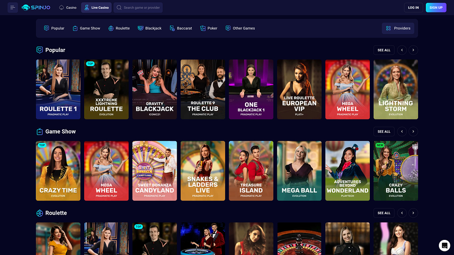 Casino Spinjo con crupier en vivo de escritorio