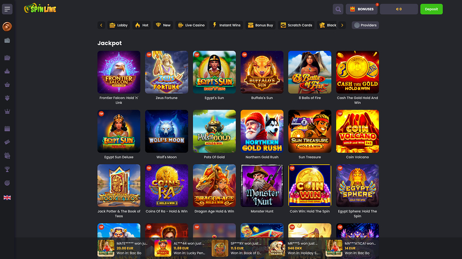 Spinline Casino Desktop Jackpot
