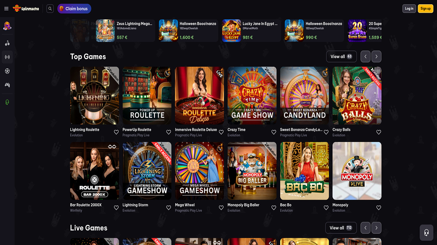 Captura de pantalla de los crupieres en vivo de Spinmacho Casino para ordenador