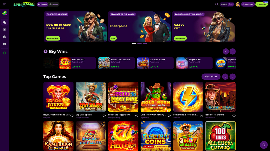 Spinmama Casino Desktop Homepage