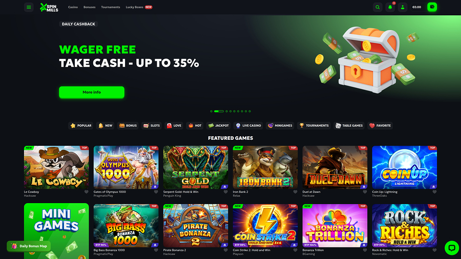 Spinmills Casino Desktop Homepage
