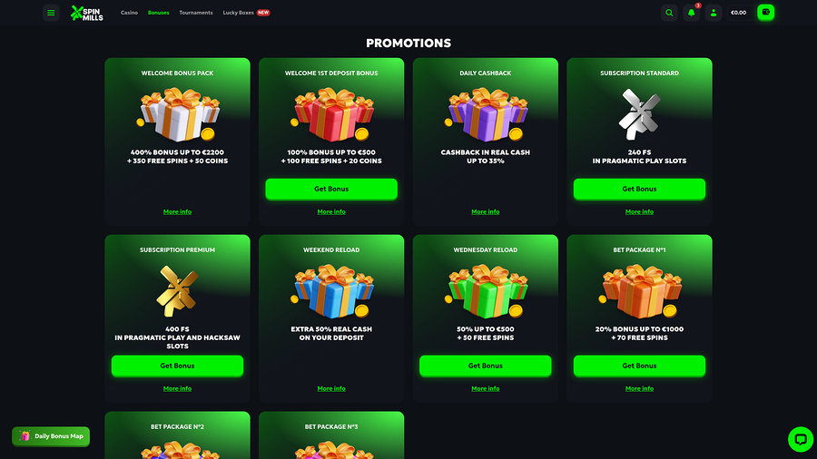 Spinmills Casino Desktop Promotions