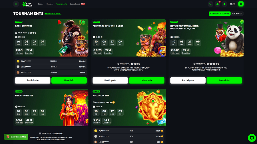 Spinmills Casino Desktop Tournaments