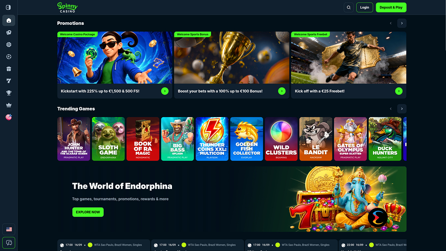 Spinny Casino Desktop Homepage