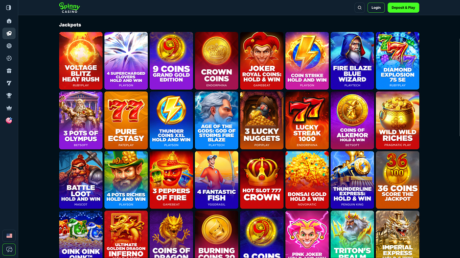 Spinny Casino Desktop Jackpot