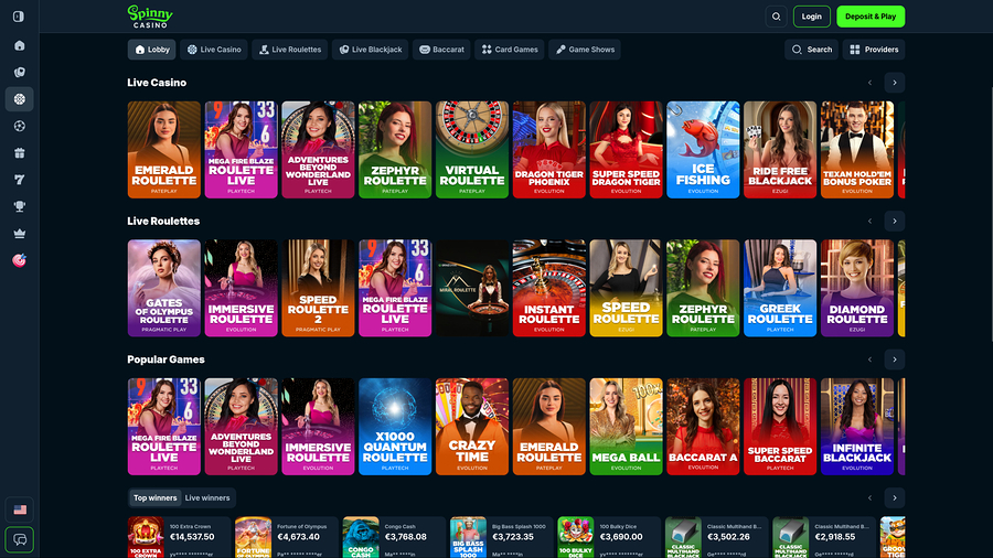 Spinny Casino Desktop Live Dealer