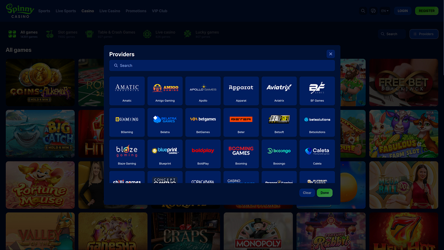 Desarrolladores de juegos de Spinny Casino