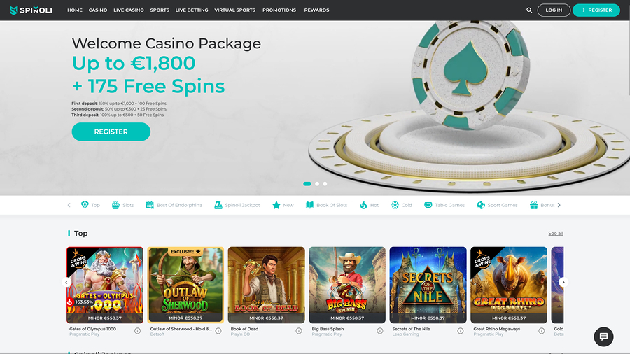 Spinoli Casino Desktop Homepage