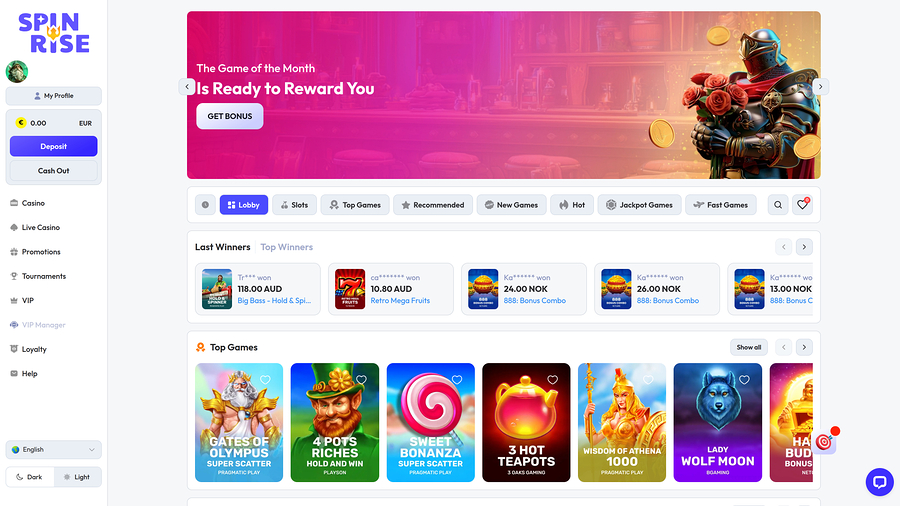 Spinrise Casino Desktop Homepage