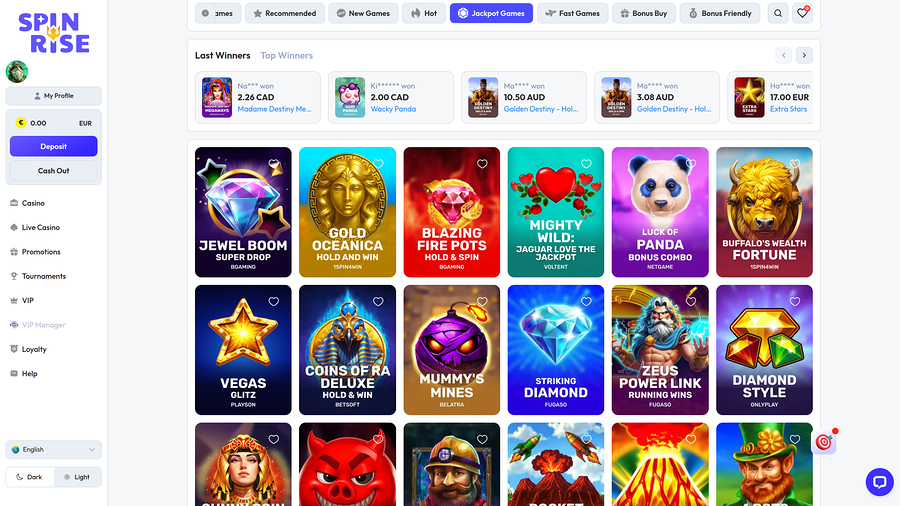 Spinrise Casino Desktop Jackpot