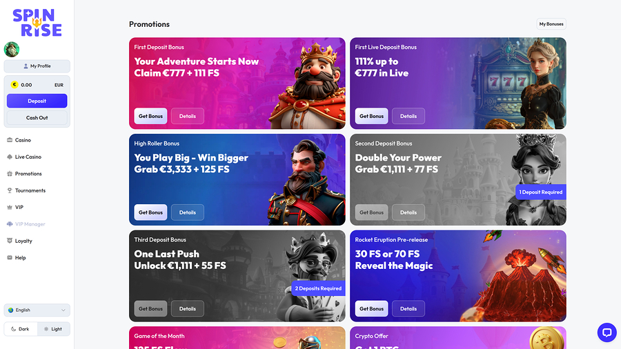 Spinrise Casino Desktop Promotions