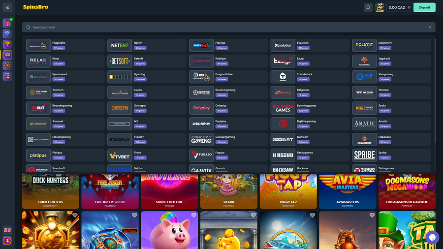 Spinsbro Casino Desktop Game Developers