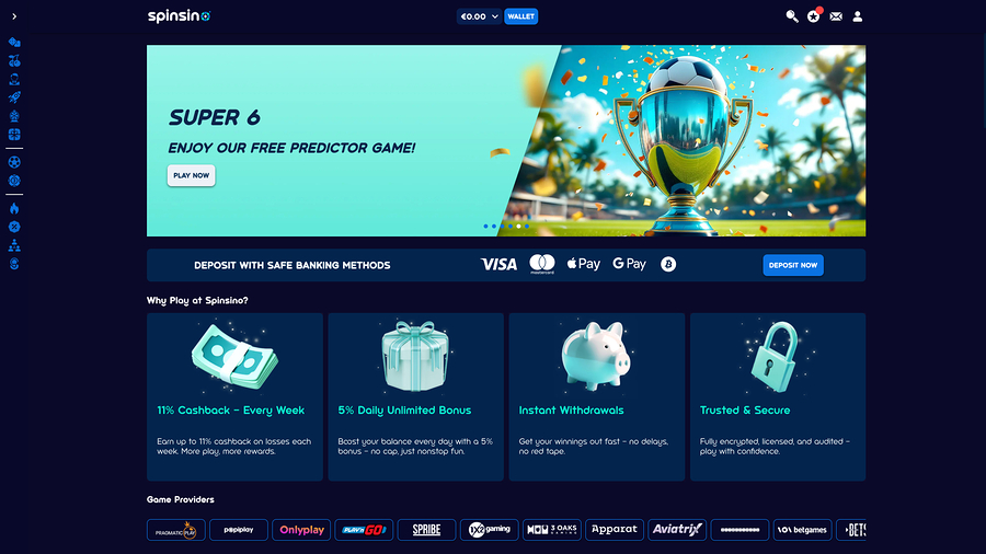Spinsino Casino Desktop Homepage