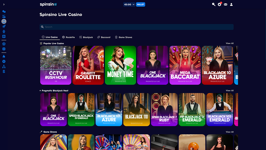 Spinsino Casino Desktop Live Dealer