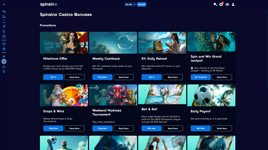 Spinsino Casino Desktop Promotions