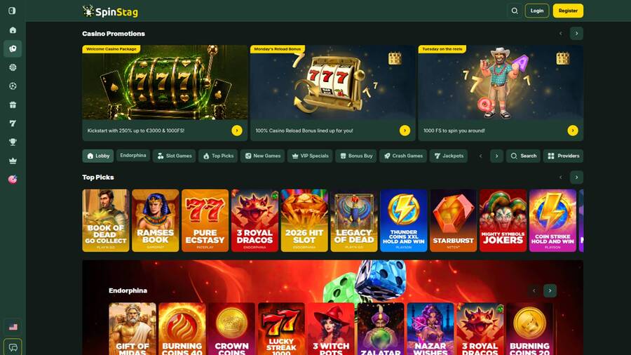 Captura de pantalla de la página de juegos de SpinStag Casino