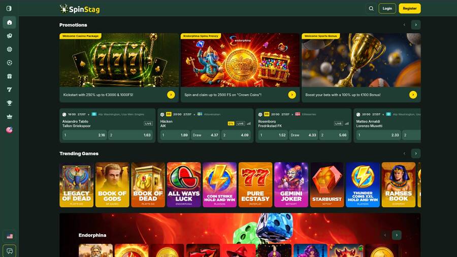 Captura de pantalla de la página principal del casino SpinStag