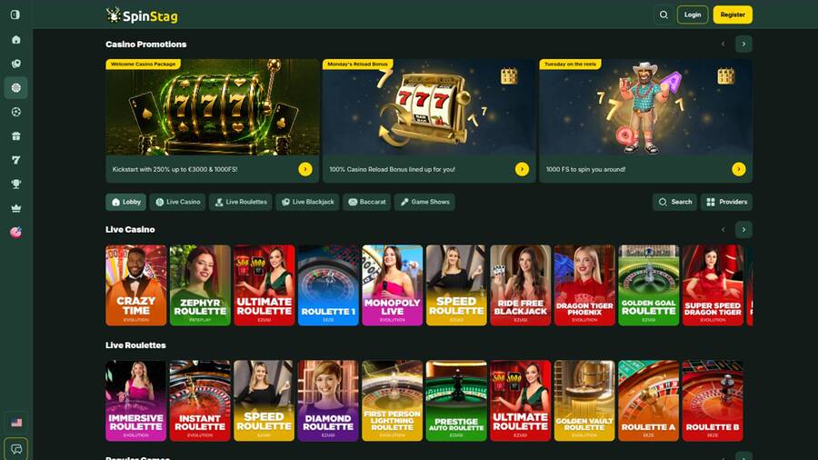 Captura de pantalla de la página en vivo de SpinStag Casino