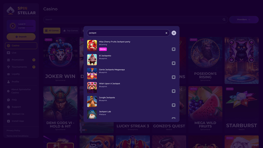 Spinstellar Casino Desktop Jackpot