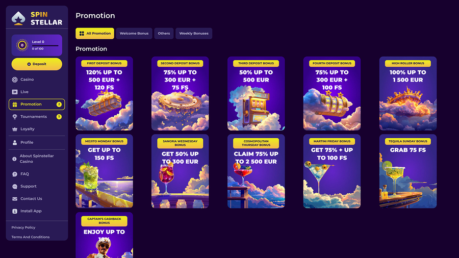 Spinstellar Casino Desktop Promotions